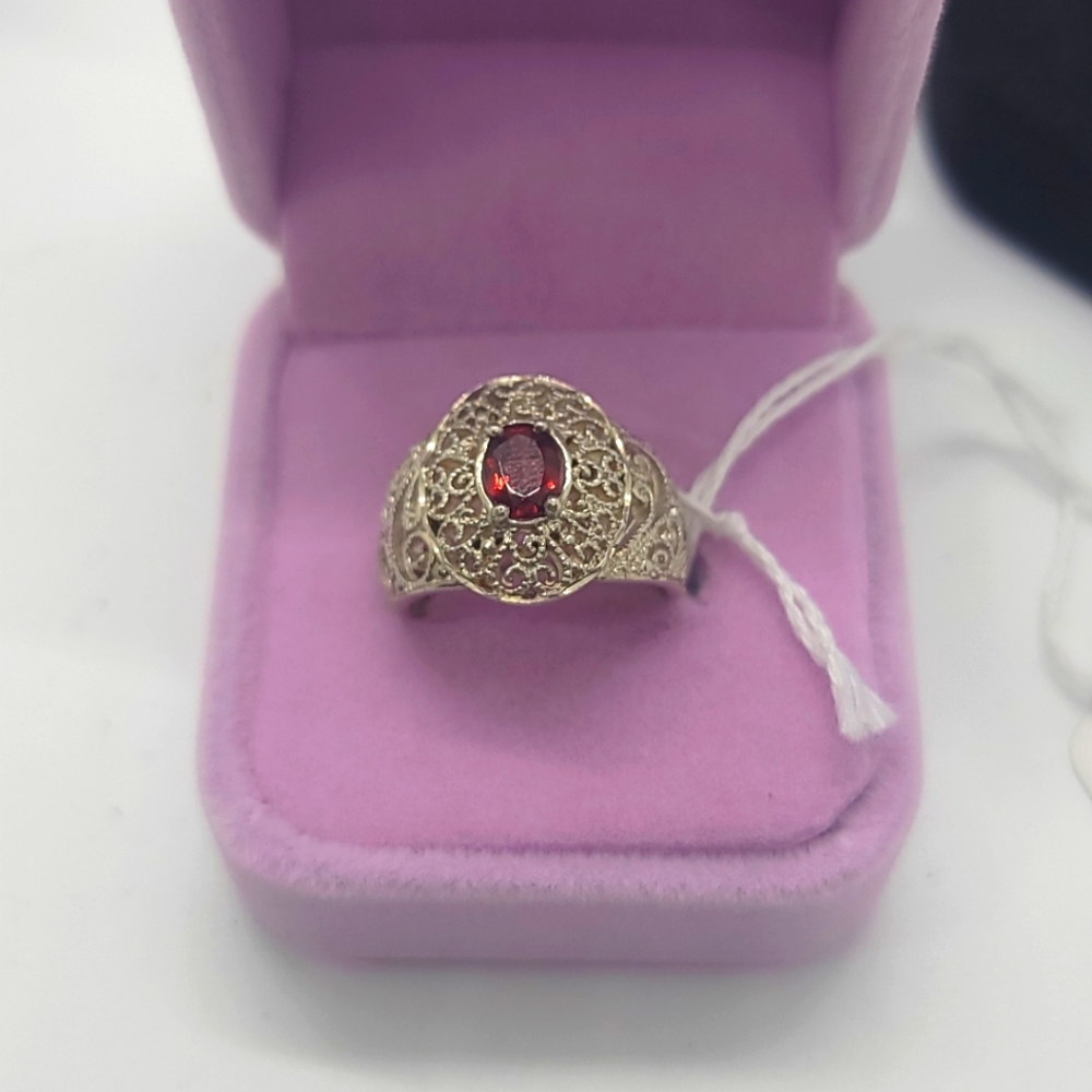 Antique Style Filigree Red Ruby Ring - image 1